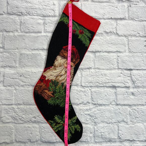 Vintage Imperial Elegance Needlepoint Wool Stocking Father Christmas Black Red - Picture 4 of 5